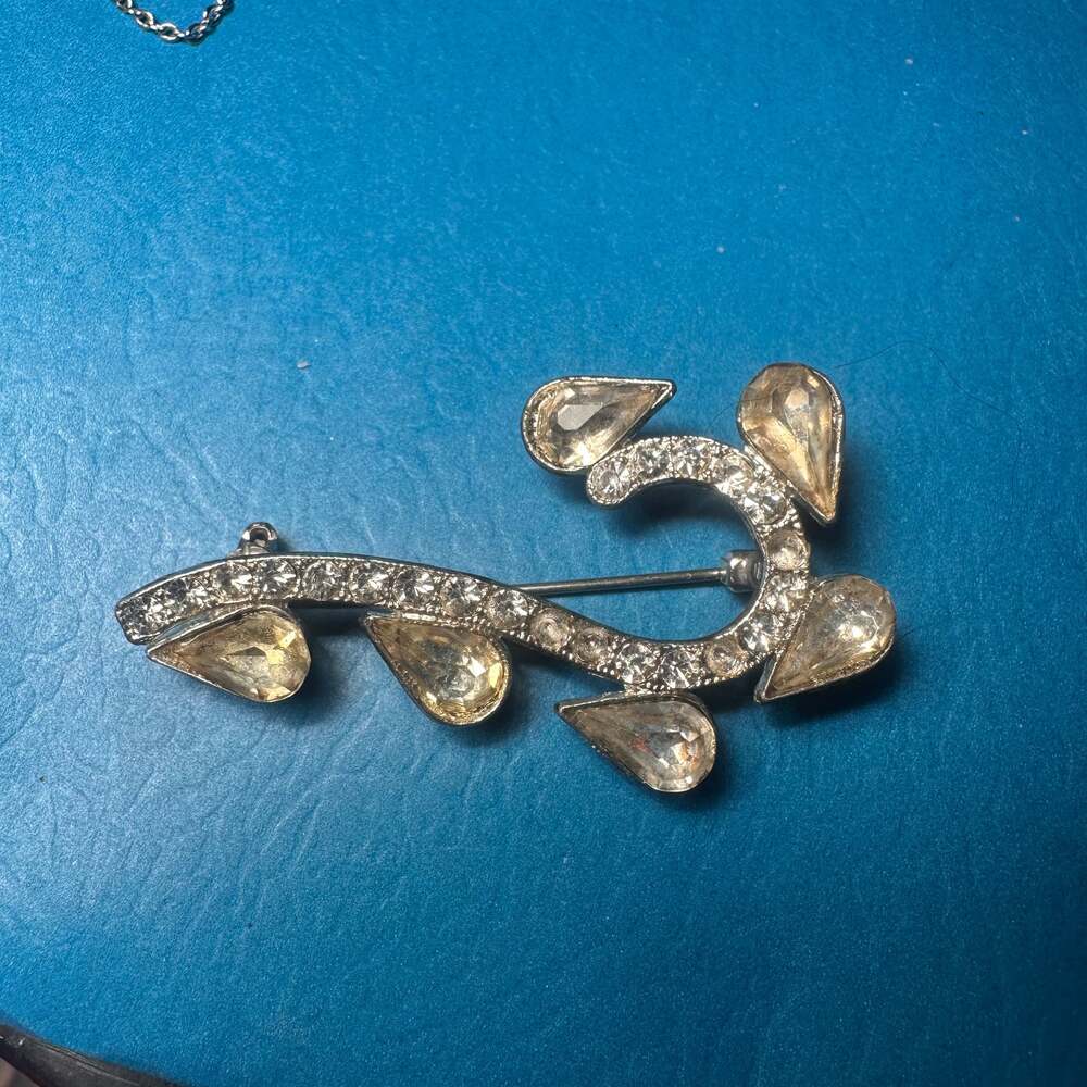 Antique Art Nouveau Sterling Silver Rhinestone Brooch, Marked Germany